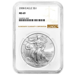 2008 $1 American Silver Eagle NGC MS69 Brown Label - Pinehurst Coins