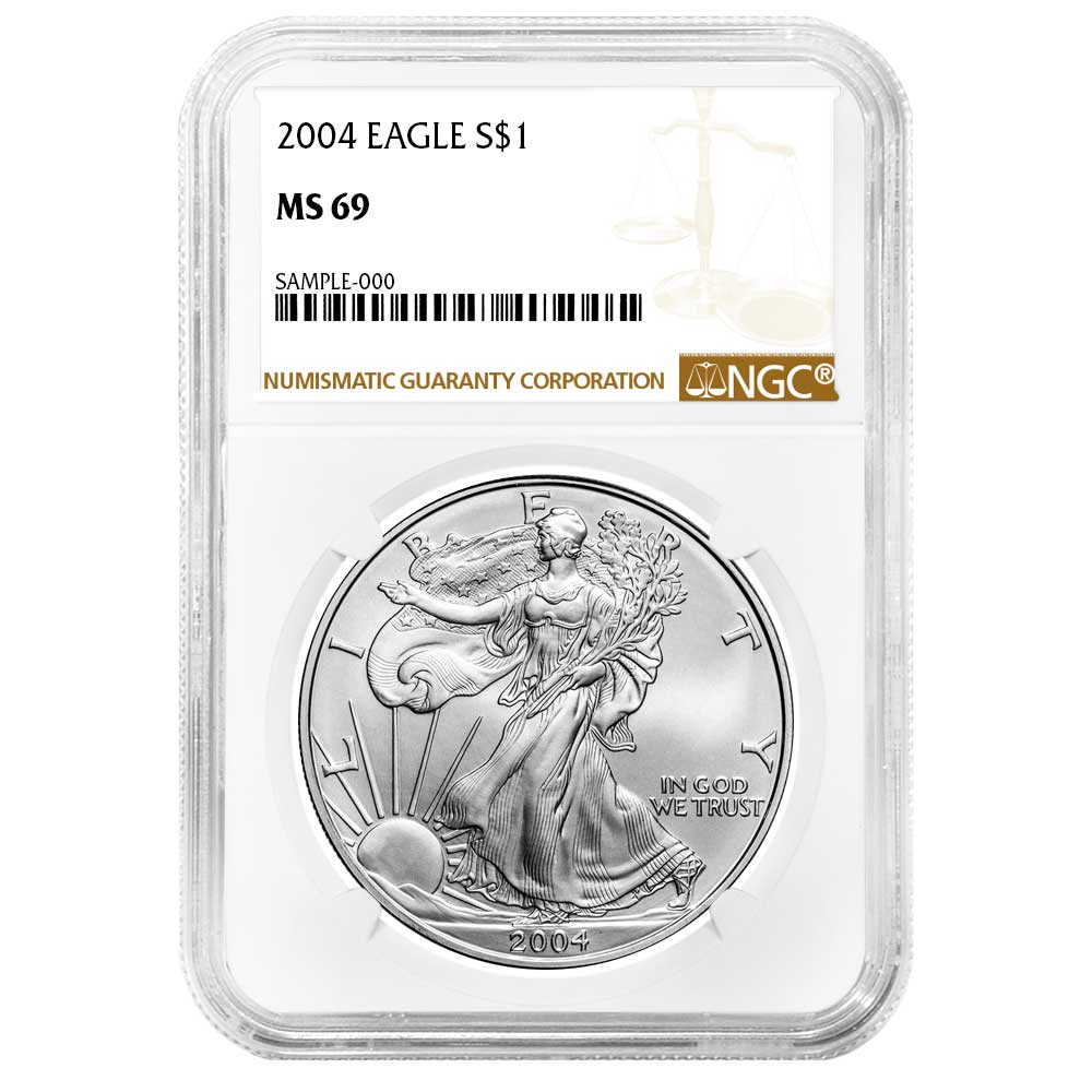 2004 $1 American Silver Eagle NGC MS69 Brown Label - Pinehurst Coins