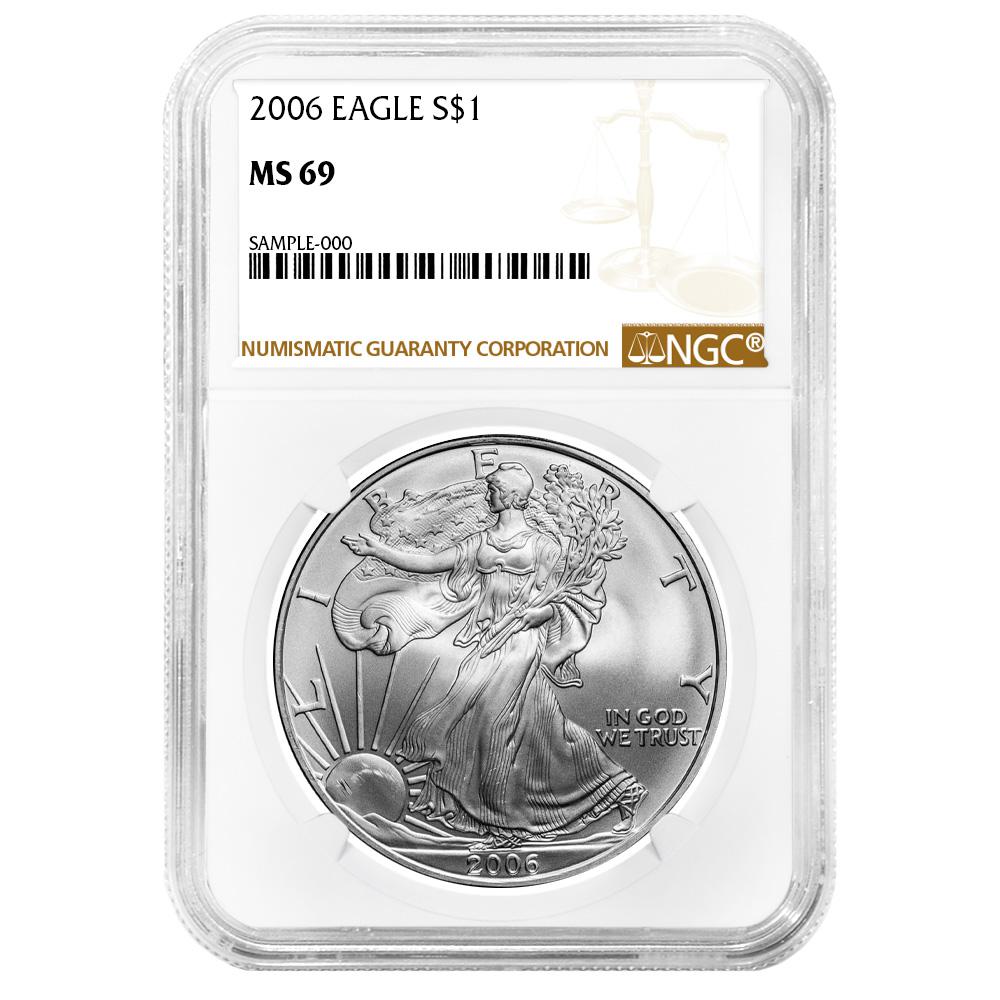 2006 $1 American Silver Eagle NGC MS69 Brown Label - Pinehurst Coins