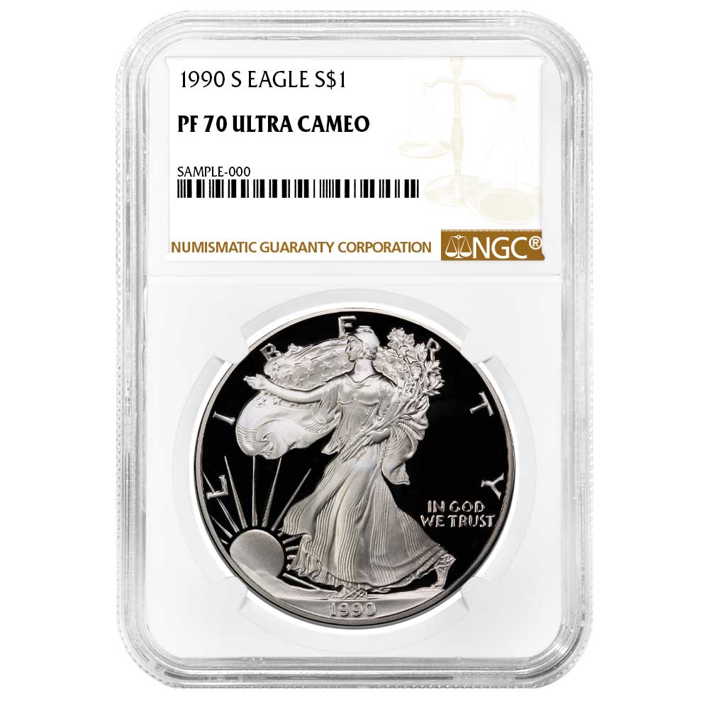 1990-S Proof American Silver Eagle: Fine Silver Quality