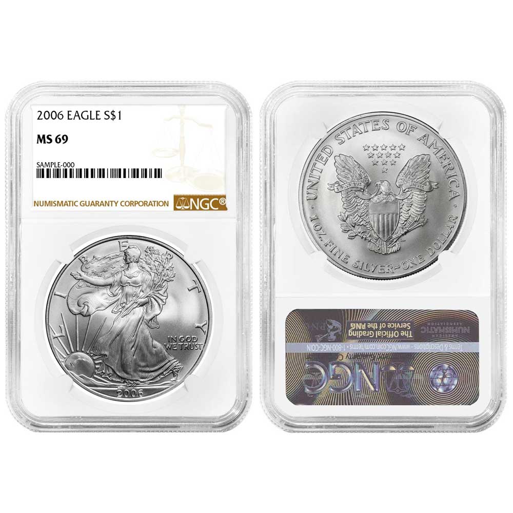 2006 $1 American Silver Eagle NGC MS69 Brown Label - Pinehurst Coins