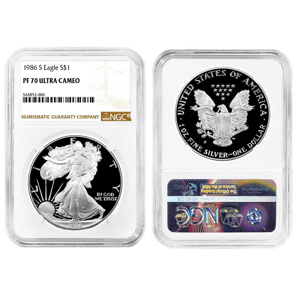1986-S Proof $1 American Silver Eagle NGC PF70UC Brown Label