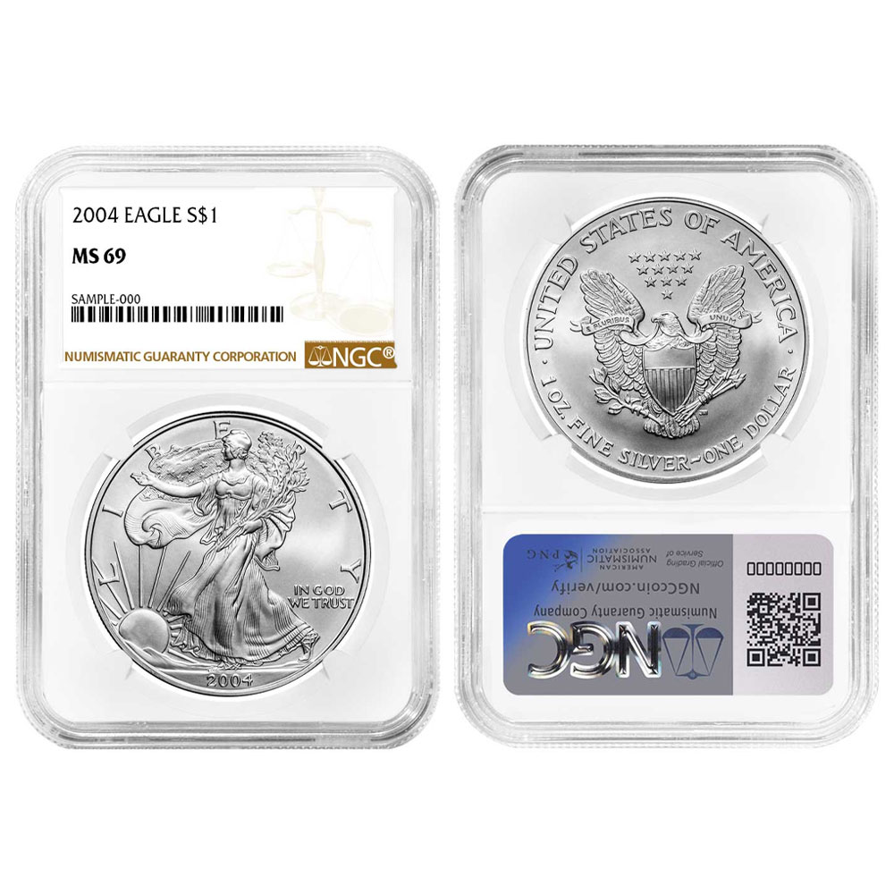 2004 $1 American Silver Eagle NGC MS69 Brown Label - Pinehurst Coins