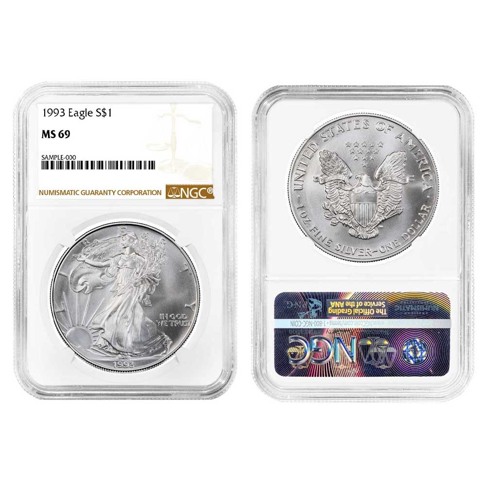 1993 $1 American Silver Eagle NGC MS69 Brown Label - Pinehurst Coins