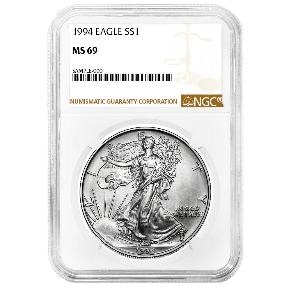 1994 $1 American Silver Eagle NGC MS69 Brown Label - Pinehurst Coins