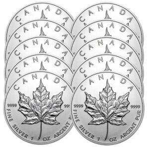 Lot of 10 - 2012 $5 Silver Canadian Maple Leaf 1 oz BU