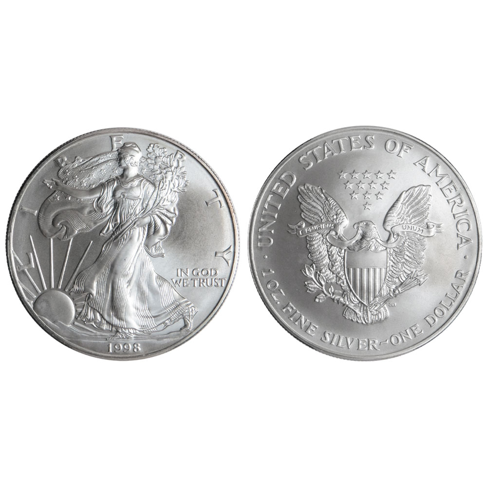 キャット　シルバー　1998 1oz硬貨 1998 American Silver Eagle - 1 Troy Oz of Silver - Pinehurst Coins