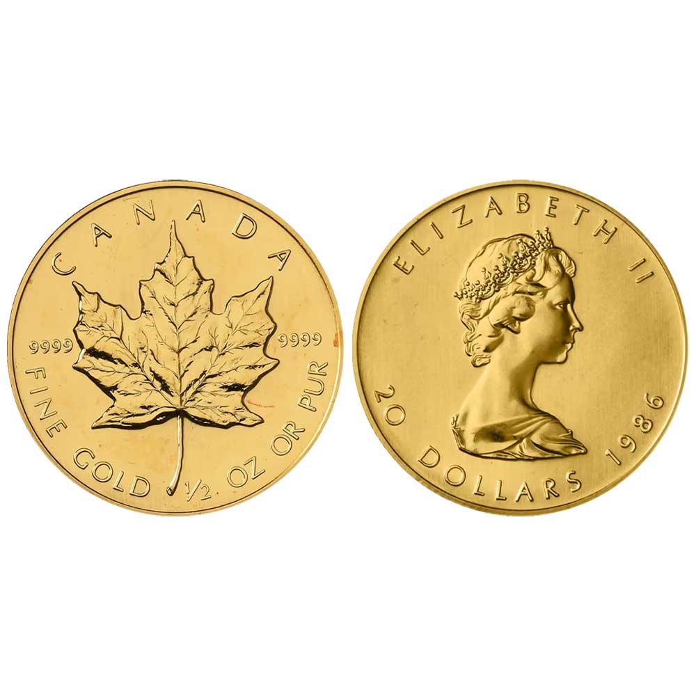 1986 $20 Gold Canadian Maple Leaf .9999 1/2 oz Coin - Pinehurst Coins