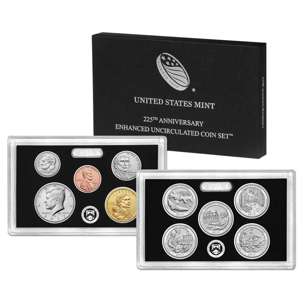 2017-S 225th Anniversary Enhanced Uncirculated Coin Set Box, OGP, & COA