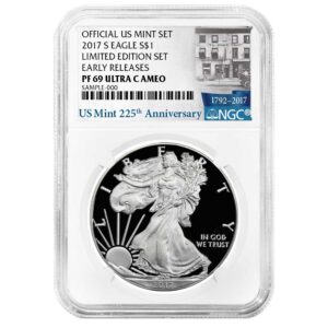 2017-S Proof $1 American Silver Eagle Limited Edition Set NGC PF69UC 225th ER Label