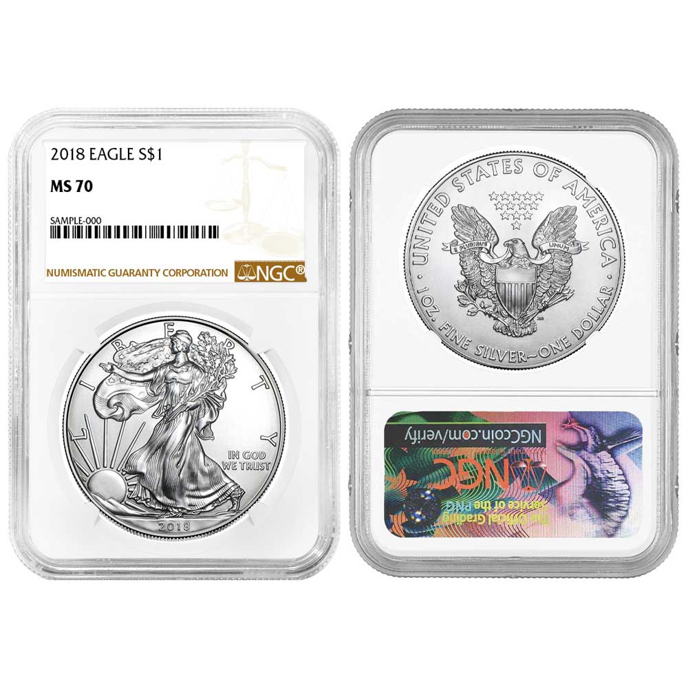 2018 $1 American Silver Eagle NGC MS70 Brown Label - Pinehurst Coins