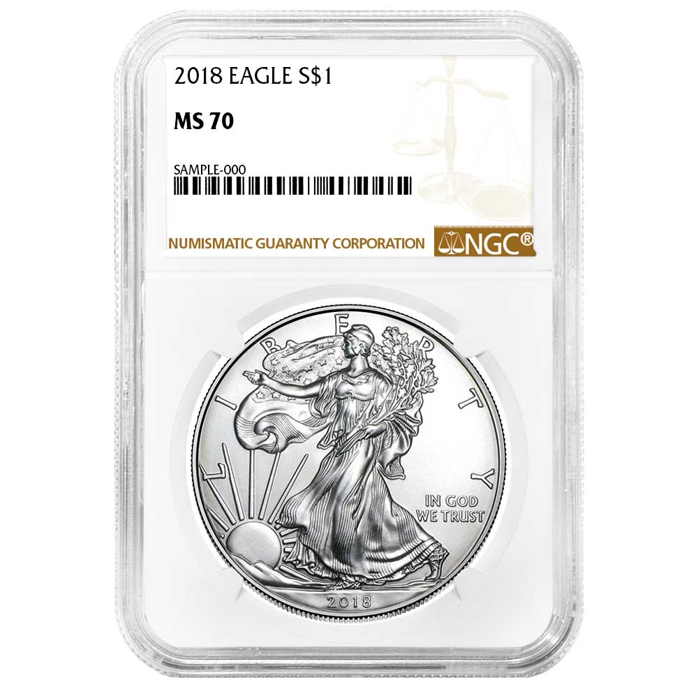 2018 $1 American Silver Eagle NGC MS70 Brown Label - Pinehurst Coins