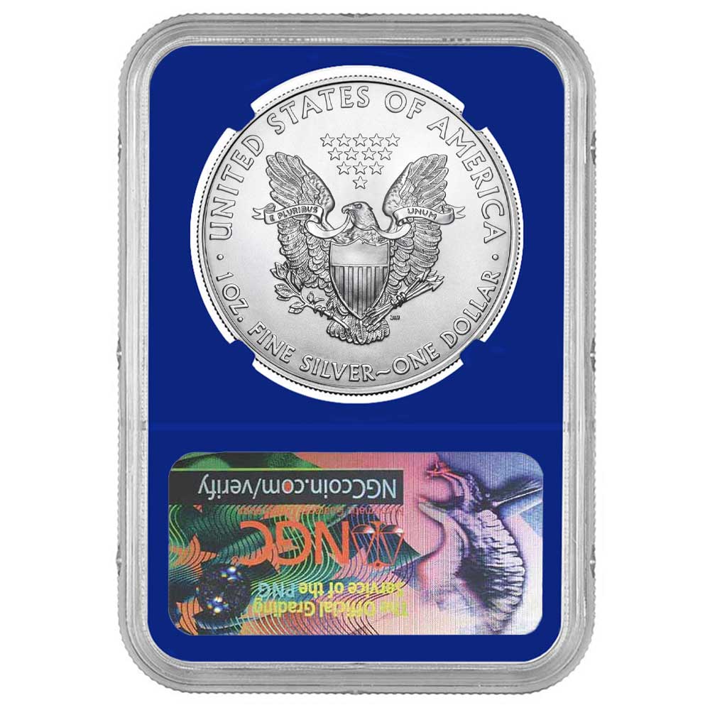 2018 $1 American Silver Eagle NGC MS70 FDI First Label Blue Core