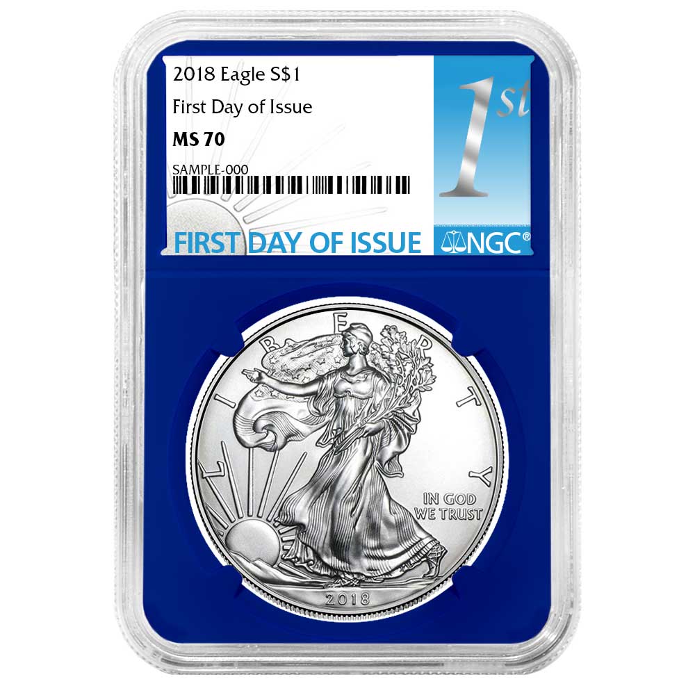 2018 $1 American Silver Eagle NGC MS70 FDI First Label Blue Core