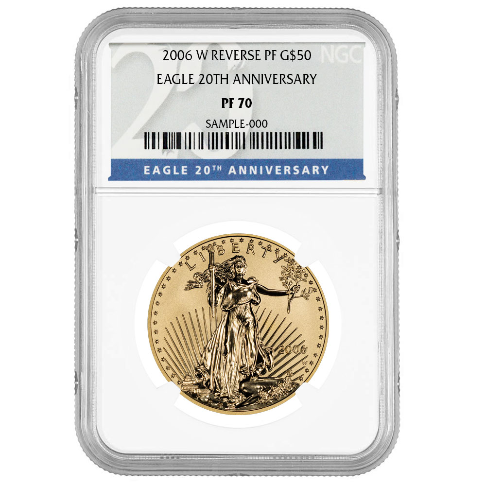 2006-W Reverse Proof $50 American Gold Eagle 1 oz 20th Anniversary