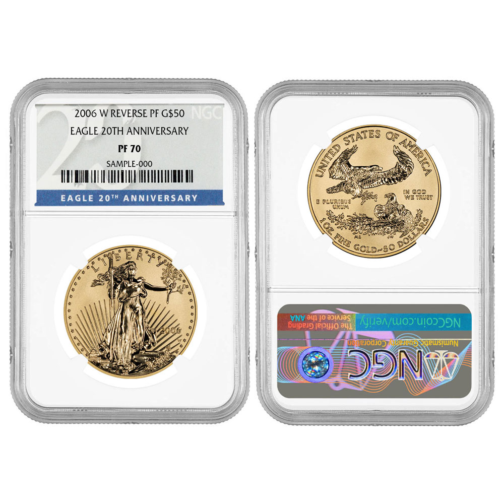 2006-W Reverse Proof $50 American Gold Eagle 1 oz 20th Anniversary