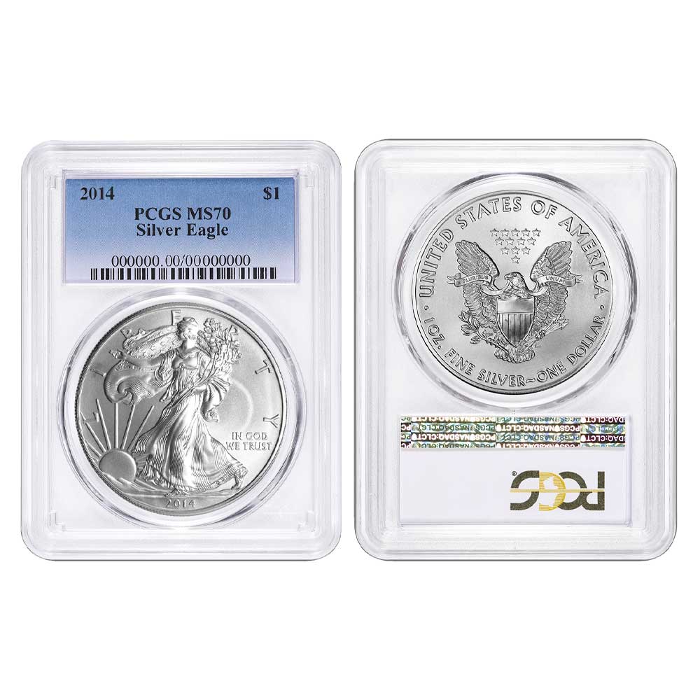 2014 $1 American Silver Eagle PCGS MS70 Blue Label - Pinehurst Coins