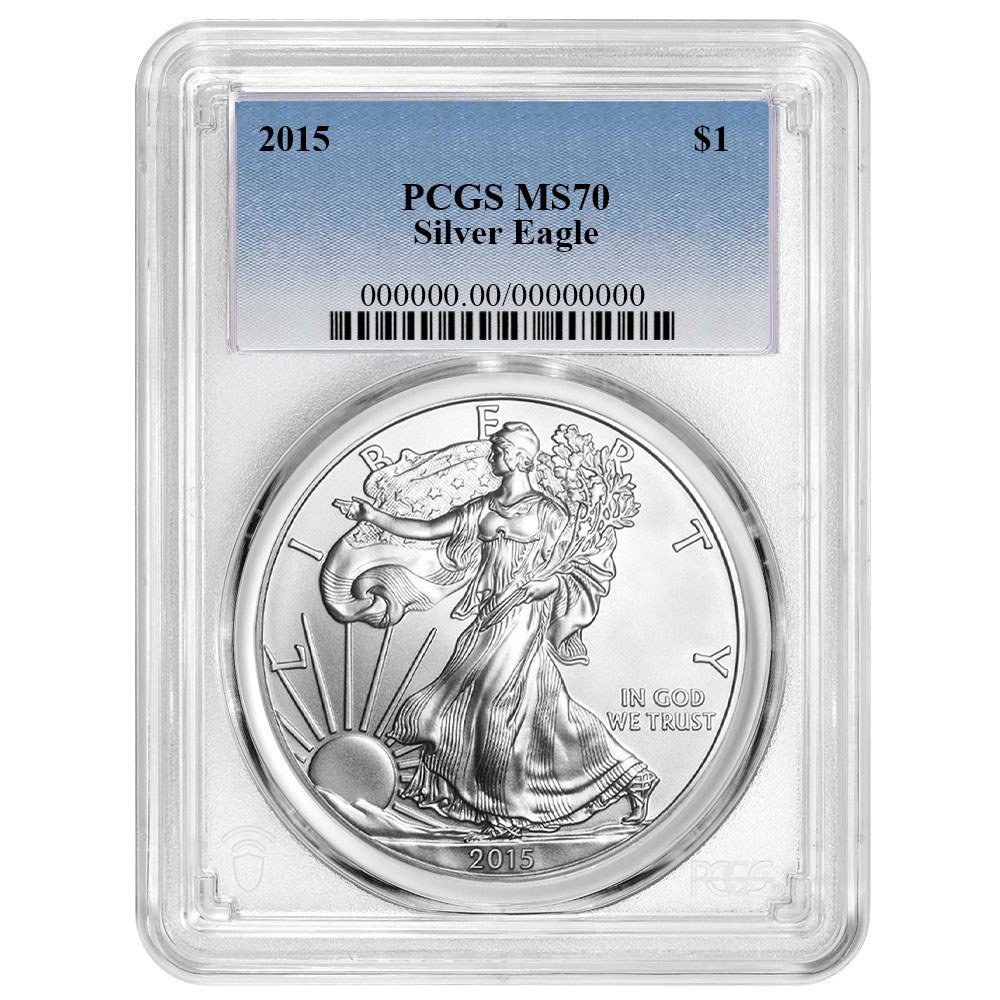 2015 $1 American Silver Eagle PCGS MS70 Blue Label - Pinehurst Coins