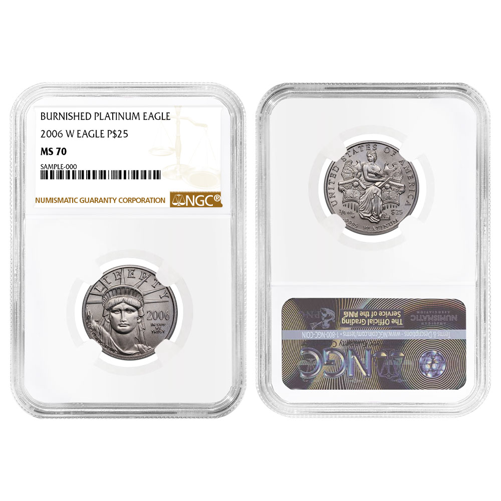 2006-W Burnished $25 American Platinum Eagle 1/4 oz NGC MS70 Brown