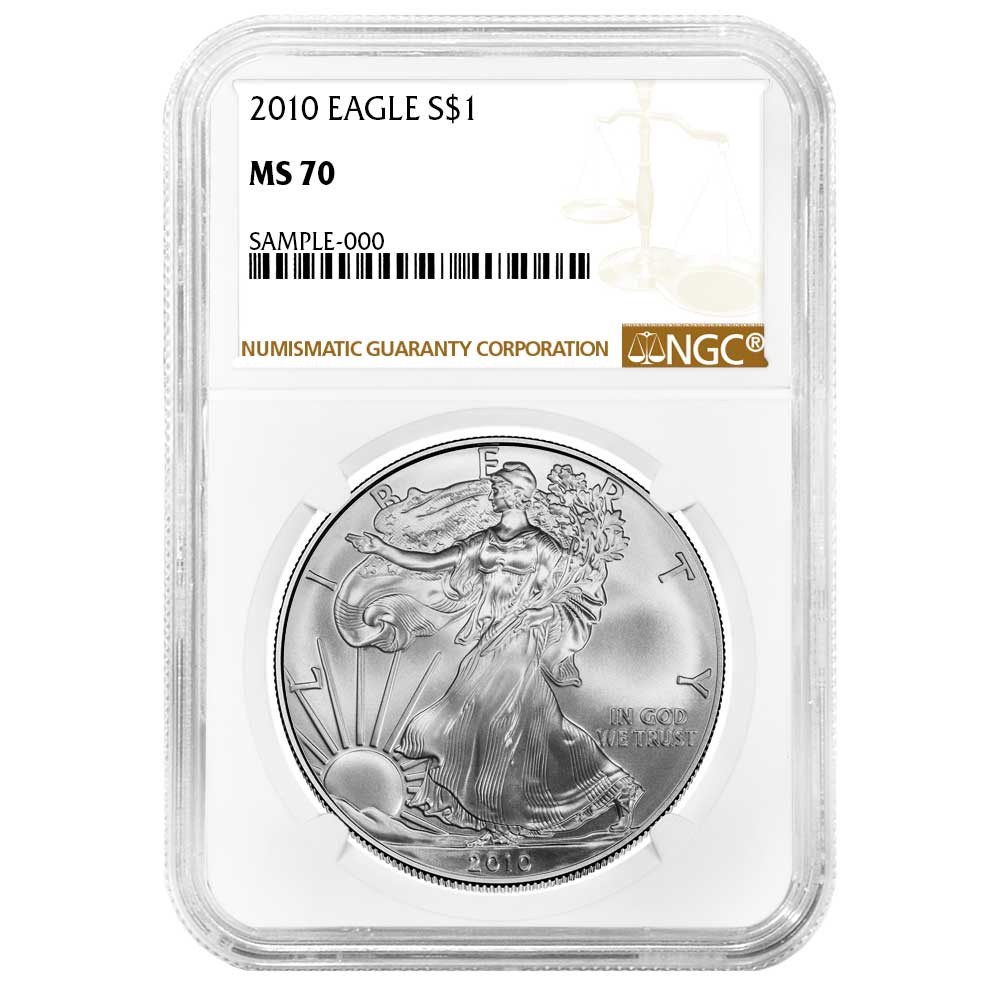 1オンス銀貨　イーグル銀貨2010年NGC MS70 2010 $1 American Silver Eagle NGC MS70 Brown Label - Pinehurst Coins