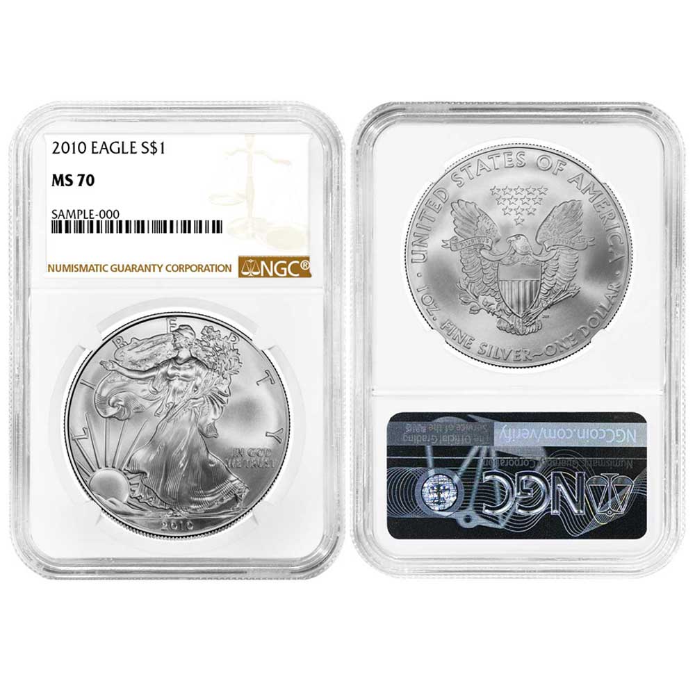2010 $1 American Silver Eagle NGC MS70 Brown Label - Pinehurst Coins