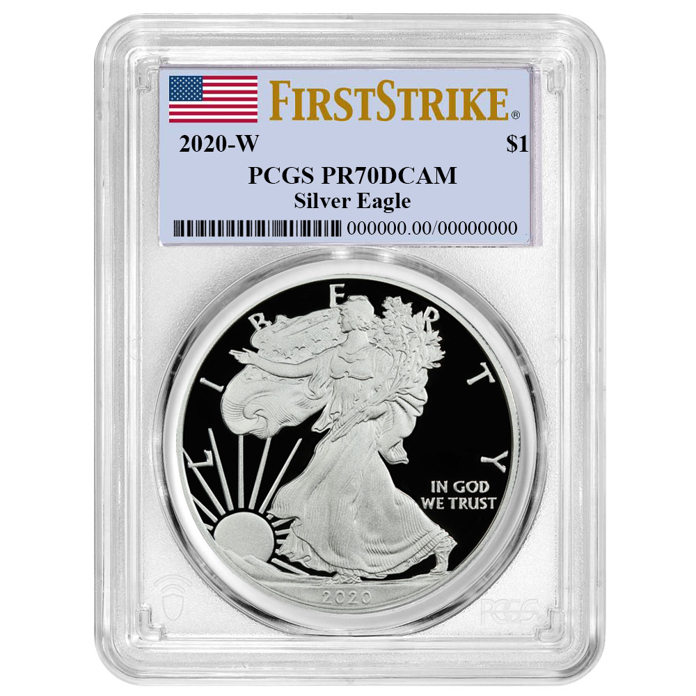 2020-W Proof $1 American Silver Eagle PCGS PR70DCAM First Strike Flag Label