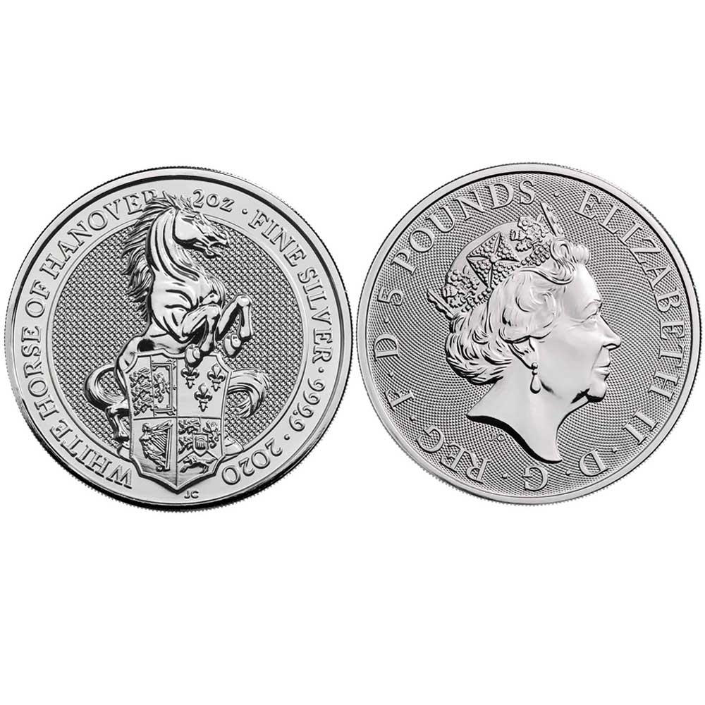 2020 U.K. 5 Pound 2 oz Silver Queens Beast White Horse of Hanover