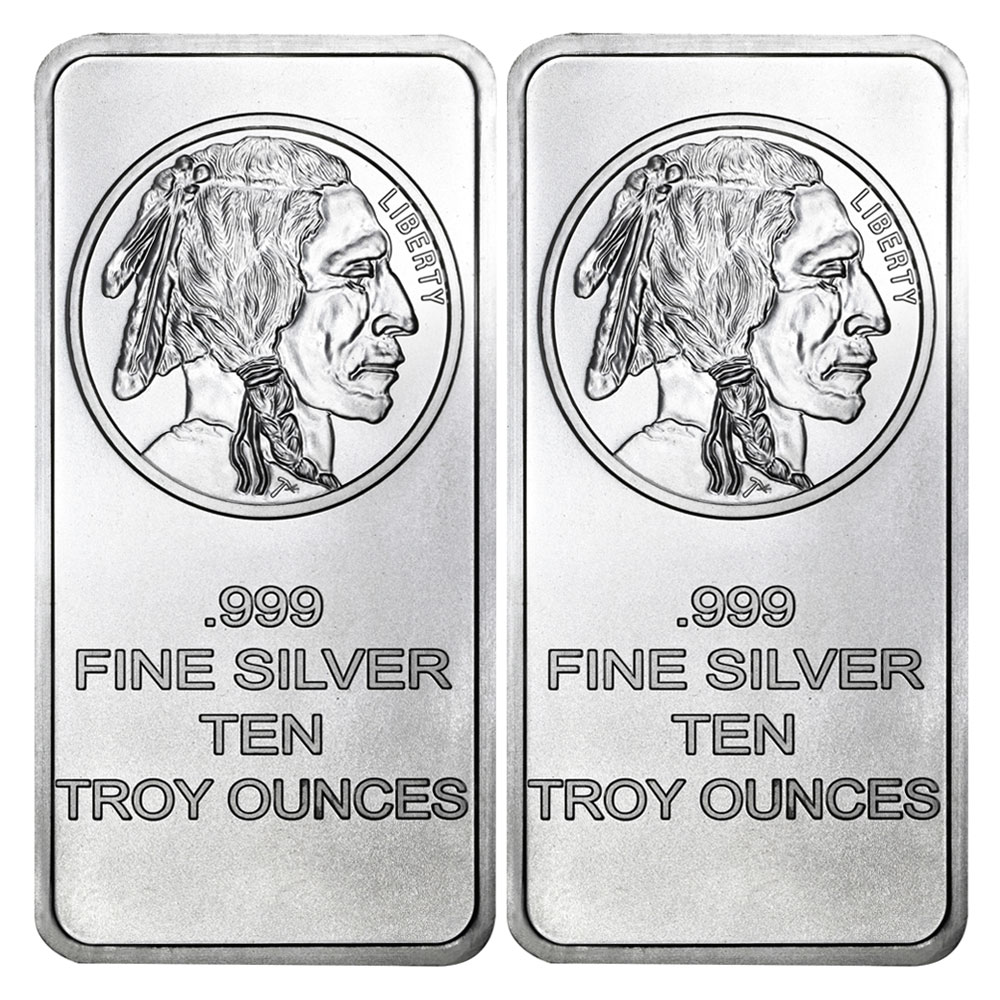 Lot of 2 - 10 Troy oz Buffalo .999 Fine Silver Bar Sealed