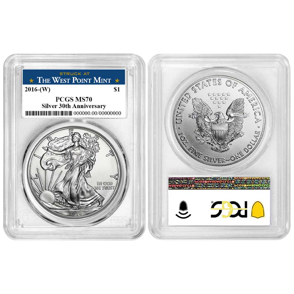 2016 (W) $1 American Silver Eagle PCGS MS70 West Point Label