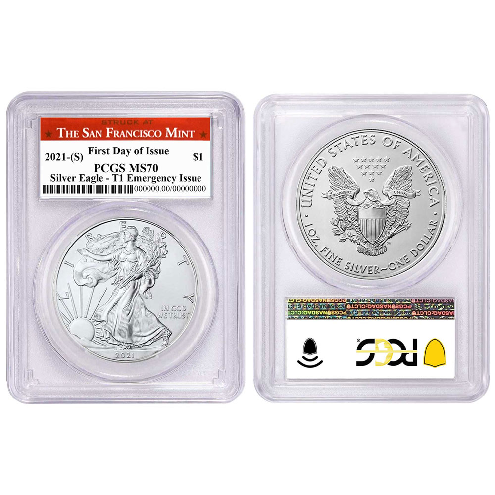2021 (S) $1 American Silver Eagle PCGS MS70 Emergency Issue FDOI