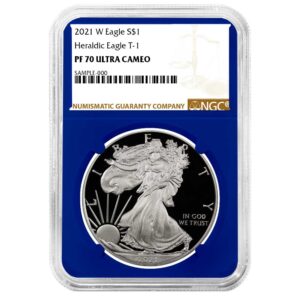 2021-W Proof $1 Type 1 American Silver Eagle NGC PF70UC Brown Label Blue Core