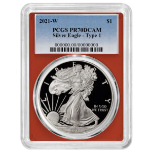 2021-W Proof $1 Type 1 American Silver Eagle PCGS PR70DCAM Blue Label Red Frame