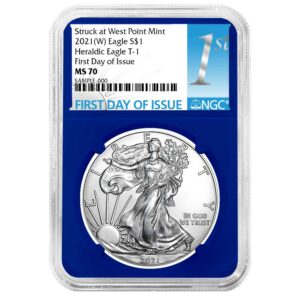 2021 (W) $1 Type 1 American Silver Eagle NGC MS70 FDI First Label Blue Core