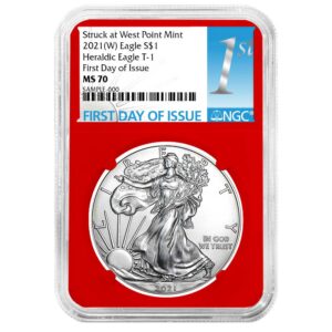 2021 (W) $1 Type 1 American Silver Eagle NGC MS70 FDI First Label Red Core