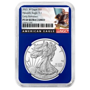 2021-W Proof $1 Type 1 American Silver Eagle NGC PF69UC ER Black Label Blue Core