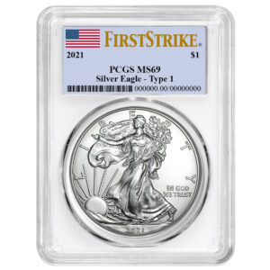 2021 $1 Type 1 American Silver Eagle PCGS MS69 FS Flag Label White Frame