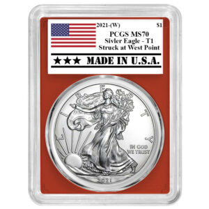 2021 (W) $1 Type 1 American Silver Eagle PCGS MS70 Made in USA Label Red Frame