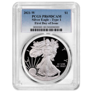 2021-W Proof $1 Type 1 American Silver Eagle PCGS PR69DCAM FDOI Blue Label