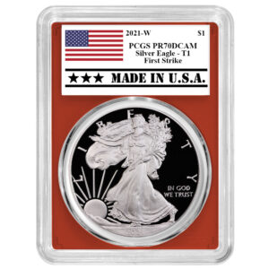 2021-W Proof $1 Type 1 American Silver Eagle PCGS PR70DCAM FS Made in USA Label Red Frame
