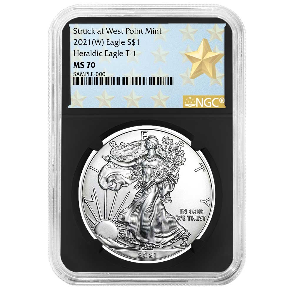 2021 (W) $1 Type 1 American Silver Eagle NGC MS70 West Point Star Label Retro Core