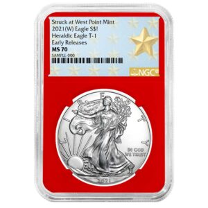 2021 (W) $1 Type 1 American Silver Eagle NGC MS70 ER West Point Star Label Red Core