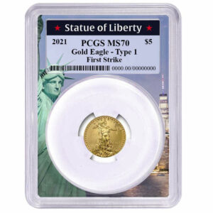 2021 $5 Type 1 American Gold Eagle 1/10 oz PCGS MS70 FS Statue of Liberty Frame