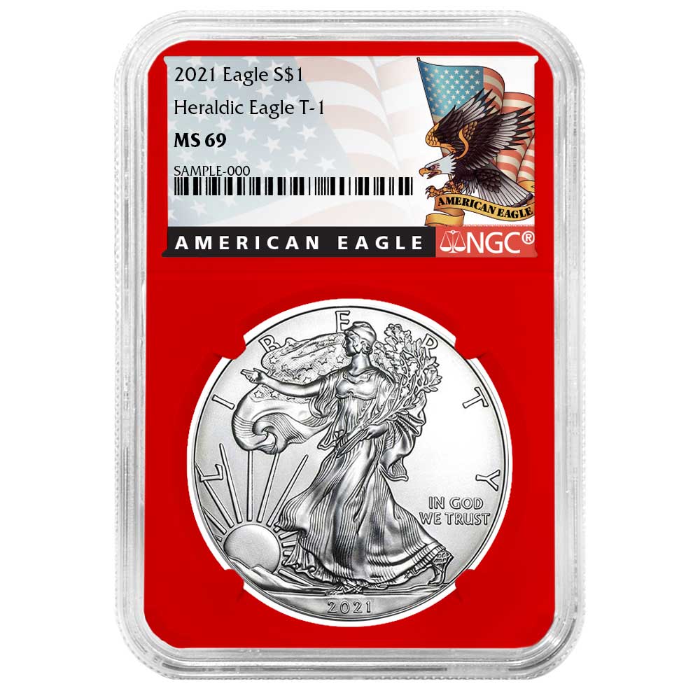 2021 $1 Type 1 American Silver Eagle NGC MS69 Black Label Red Core