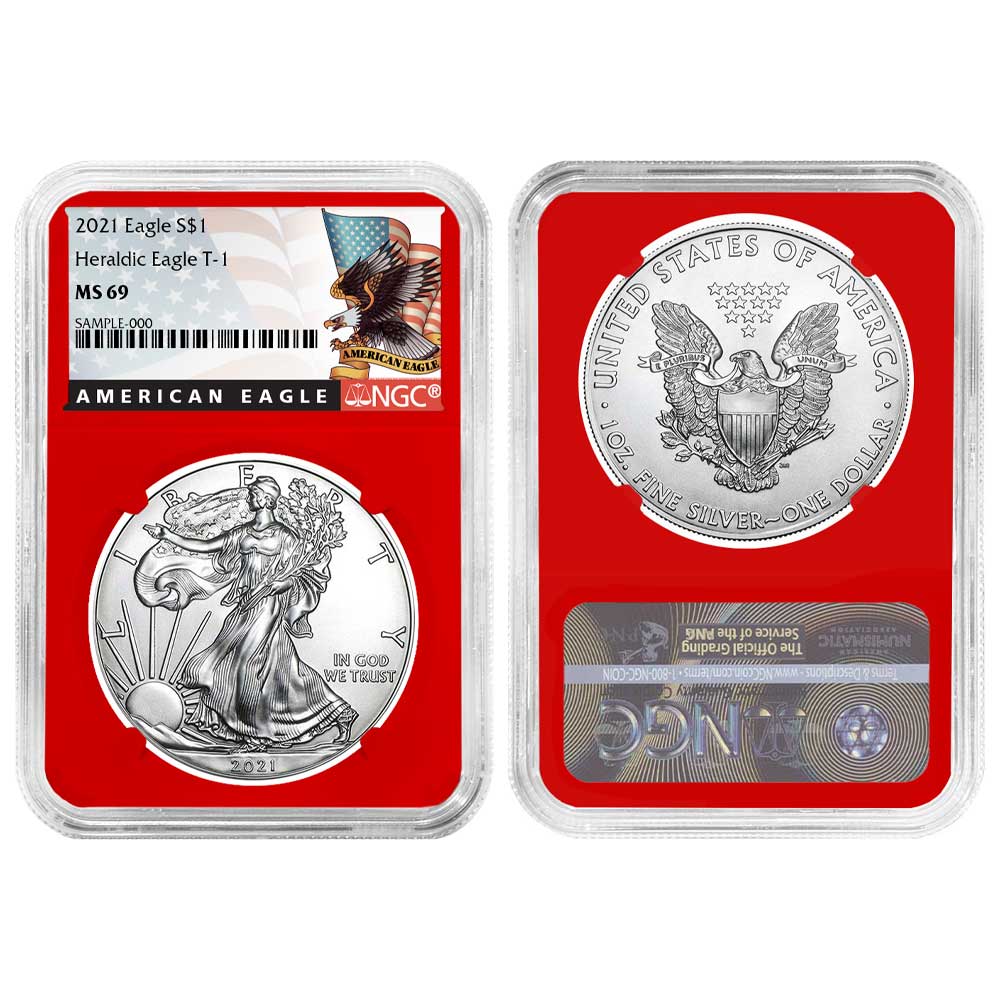 2021 $1 Type 1 American Silver Eagle NGC MS69 Black Label Red Core