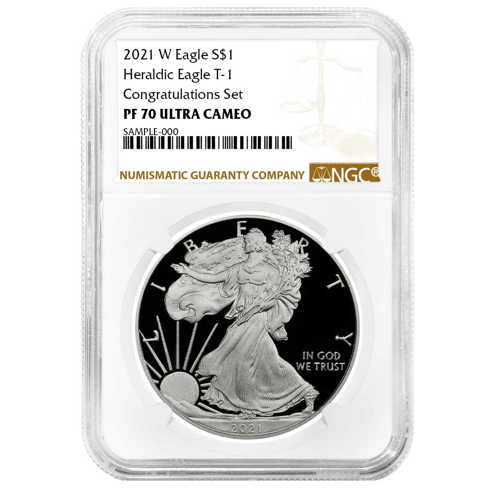 2021-W Proof $1 Type 1 American Silver Eagle Congratulations Set NGC PF70UC Brown Label