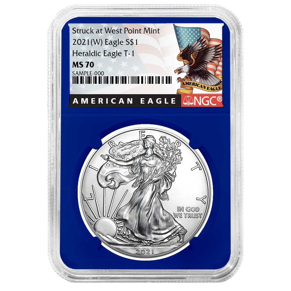 2021 (W) $1 Type 1 American Silver Eagle NGC MS70 Black Label Blue Core
