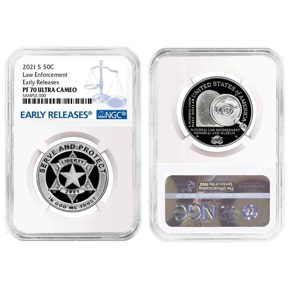 2021-S Proof Clad 50c National Law Enforcement Half Dollar NGC PF70UC ER  Blue Label - Pinehurst Coins