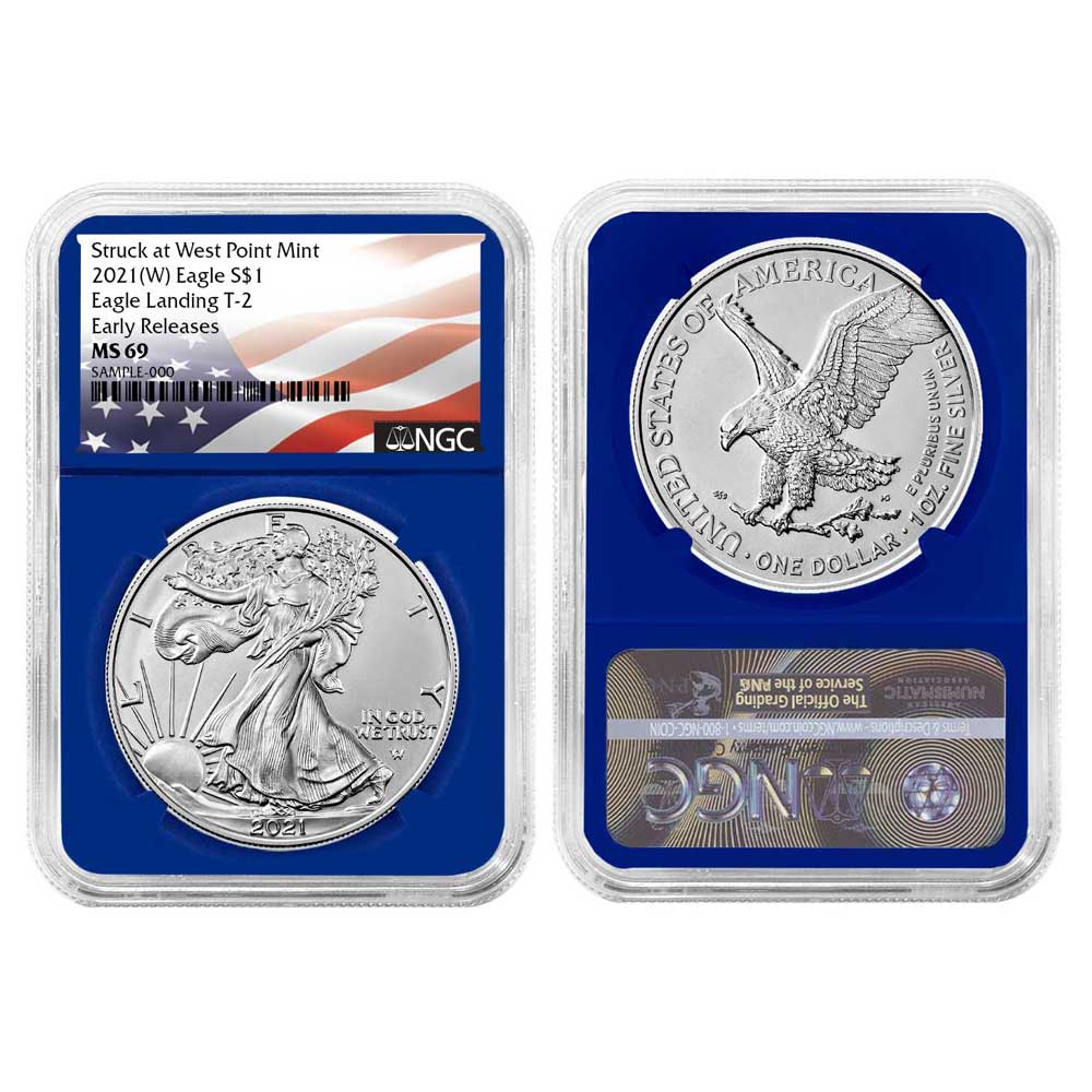 2021 (W) $1 Type 2 American Silver Eagle NGC MS69 ER Flag Label