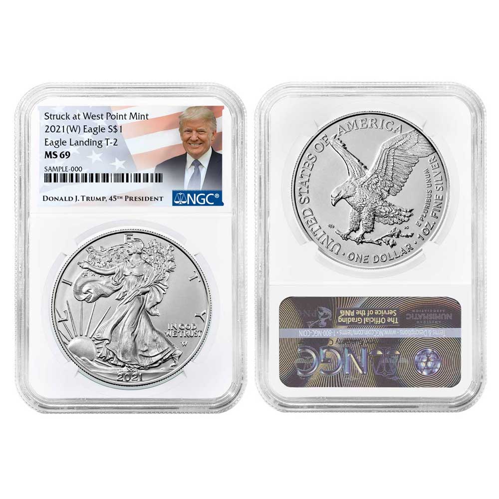 2021 (W) $1 Type 2 American Silver Eagle NGC MS69 Trump Label