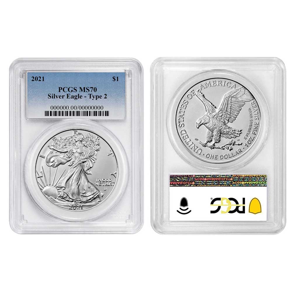 2021 $1 Type 2 American Silver Eagle PCGS MS70 Blue Label | eBay